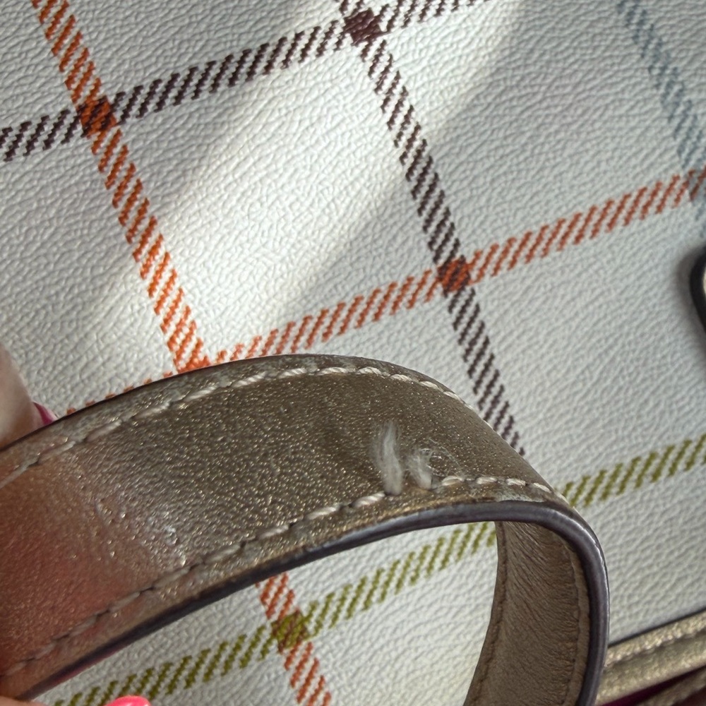 Coach Peyton Tattersall Plaid Satchel Tote Coated Canvas Ivory - Picture 13 of 16